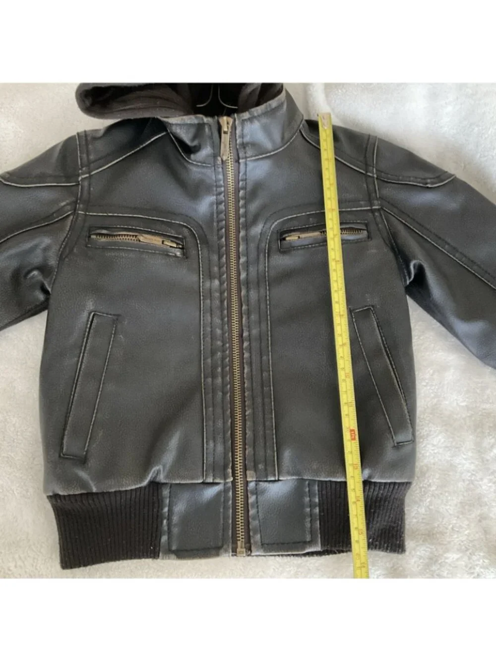 Black Rivet Size 3T Childs Faux Leather Bomber Jacket Black Color w Zip Out Hood